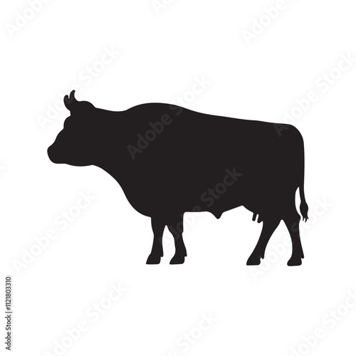 A black cow silhouette design.