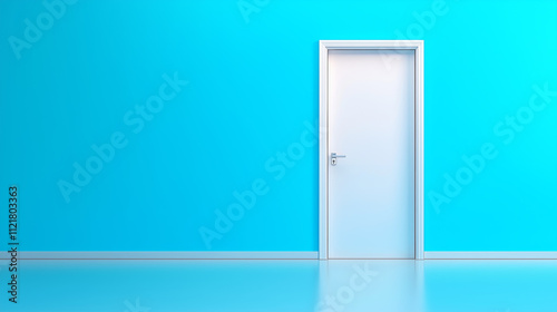 Bright turquoise wall with a closed white door