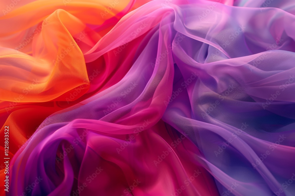 Fototapeta premium Colorful Flowing Fabric in Bright Shades of Orange, Pink, and Purple for Backgrounds, Artistic Projects, and Textured Designs in a Vibrant Style