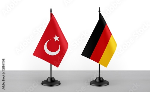 Image of the table flag of Turkey and Germany countries. White background. Close-up flags. High Resolution. photo