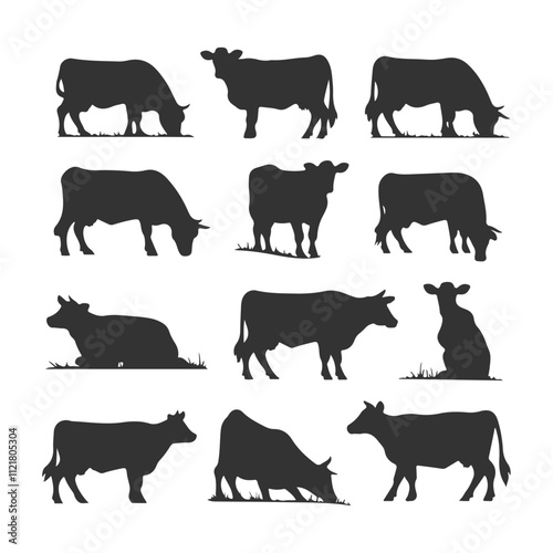 Black cow set silhouette vector design in white background.