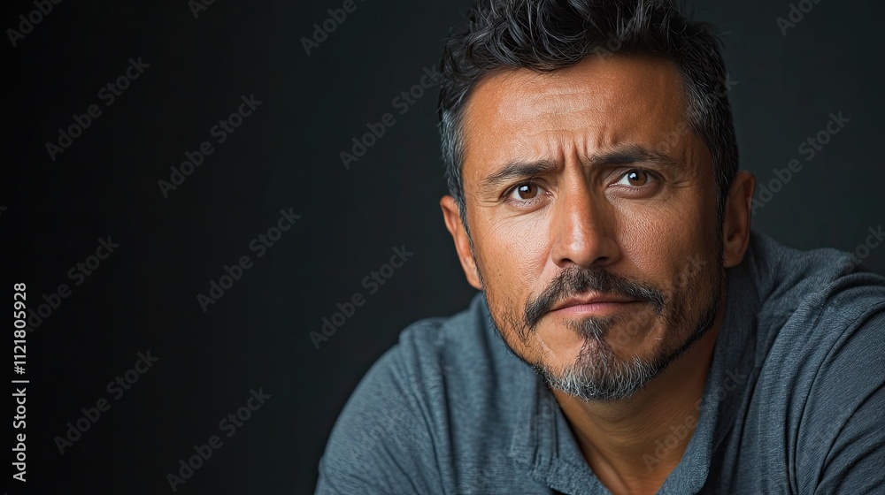 Hispanic male soccer coach in studio looking sideways with doubtful and skeptical expression. Hispanic male soccer coach in studio looking sideways with doubtful and skeptical expression.