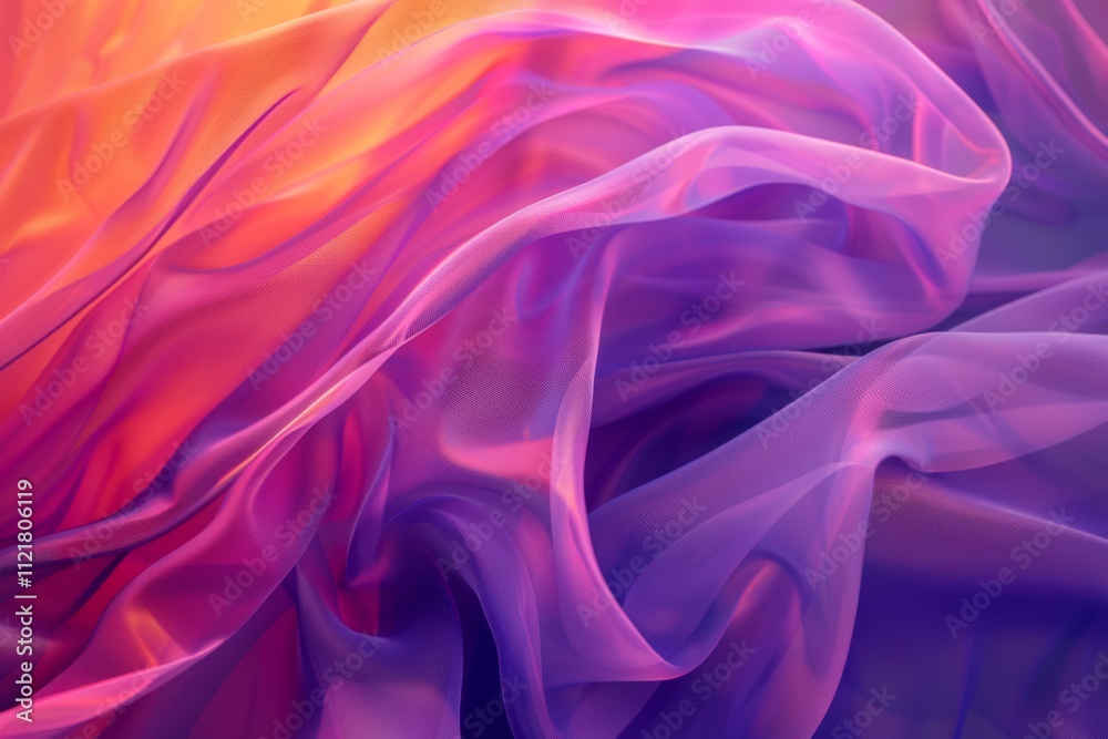 Obraz premium Ethereal Flow of Colorful Silky Fabric Draped Gracefully with an Artistic Blend of Vibrant Orange, Pink, and Purple Tones Creating an Abstract Background