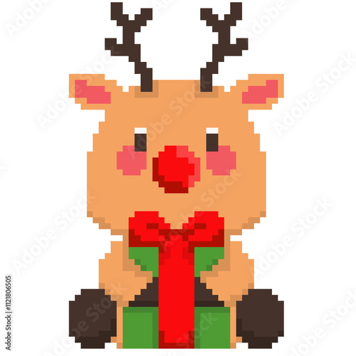 Reindeer holding a gift box pixel art