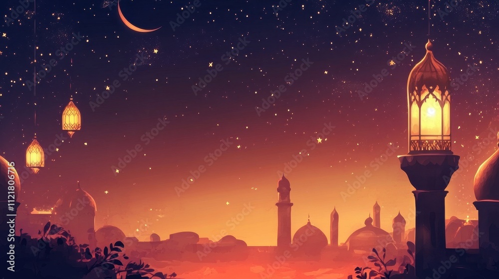 Naklejka premium Enchanting Arabesques: A Mystical Arabian Night Landscape