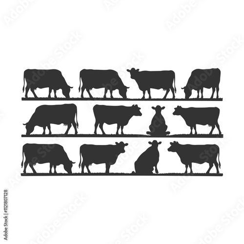 Black cow set silhouette vector design in white background.