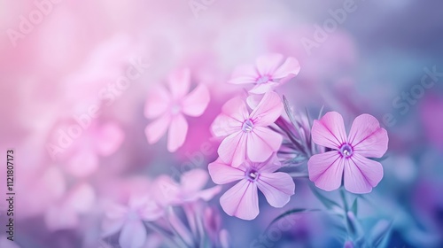 Blooming Phlox paniculata flowers creating a soft pastel garden scene with delicate petals and a dreamy atmosphere.