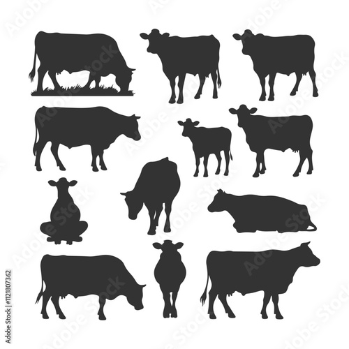 Black cow set silhouette vector design in white background.