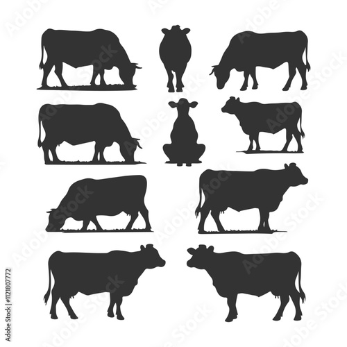 Black cow set silhouette vector design in white background.