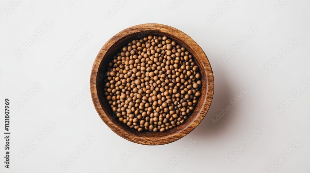 Soybeans in a rustic wooden bowl on a clean white background showcasing natural food presentation and organic culinary ingredients Soybeans in a rustic wooden bowl on a clean white background showcasing natural food presentation and organic culinary ingredients