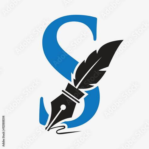 Initial  Feather Logo On Letter S Concept With Ink Symbol For Law Firm And Attorney Sign