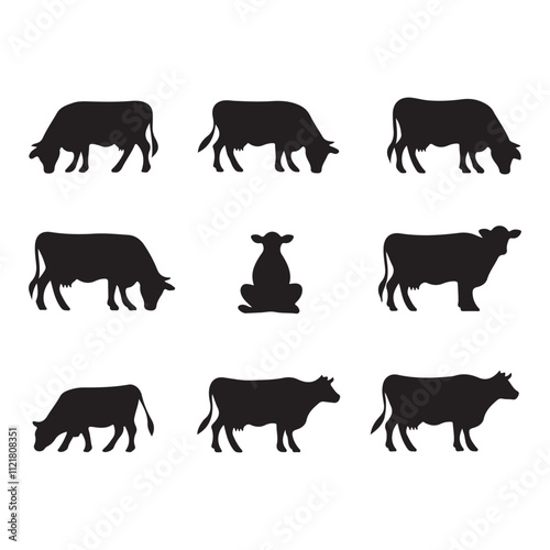 Black cow set silhouette vector design in white background.