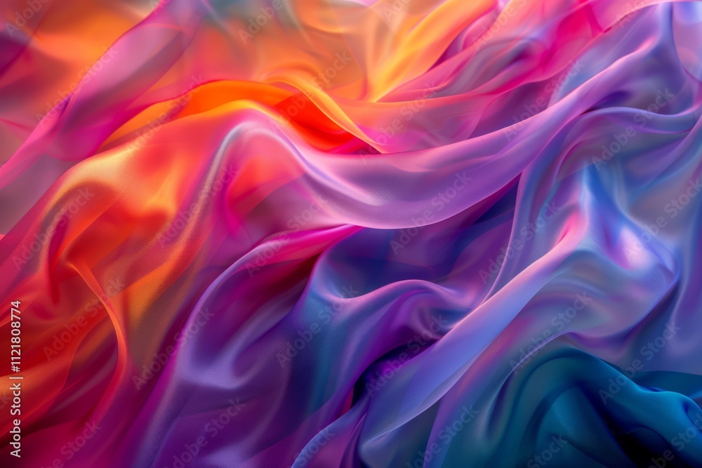 Obraz premium Vibrant Multicolored Silk Fabric Waves Creating a Dreamy Abstract Background for Artistic Designs and Creative Projects