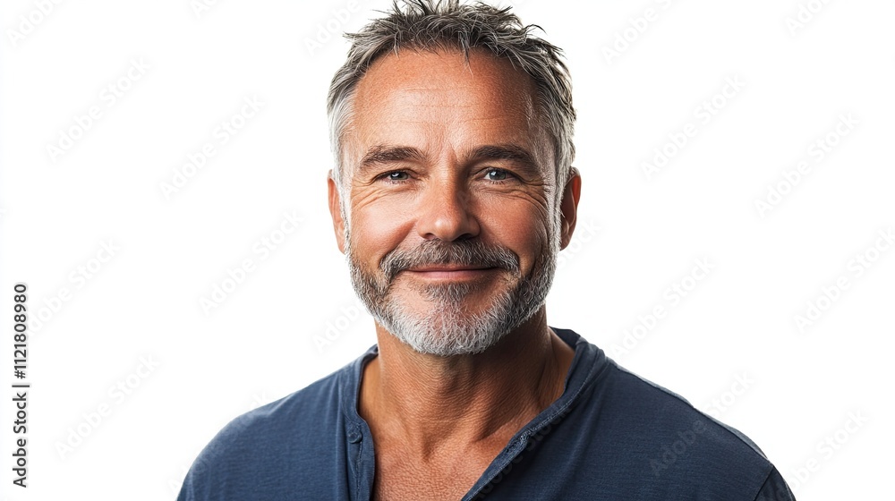 Isolated white background with an elegant smiling mature casual man portrait Isolated white background with an elegant smiling mature casual man portrait