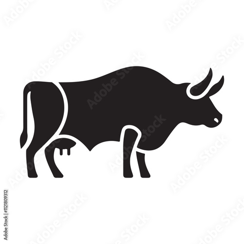 A black cow silhouette design.