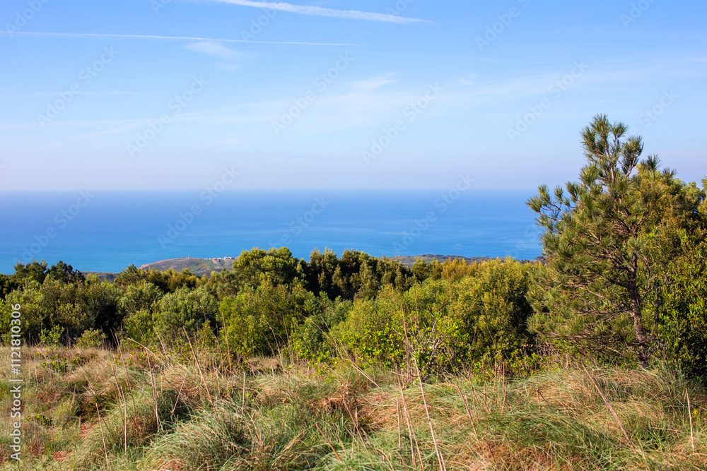 View from the top of the mountain to the sea and the sky View from the top of the mountain to the sea and the sky