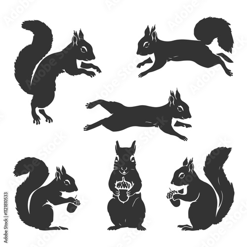 Squirrel silhouettes set in white background.