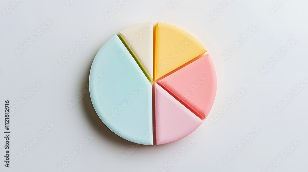 Fototapeta premium A pie chart with transparent segments in soft colors on a white studio backdrop.