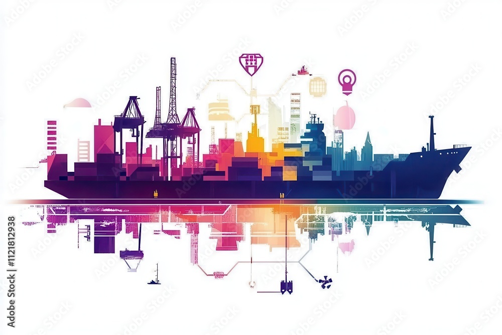 Obraz premium Vibrant Silhouette of Cargo Ship on Water