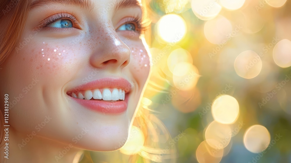 Fototapeta premium A woman with freckles on her face smiling at the camera