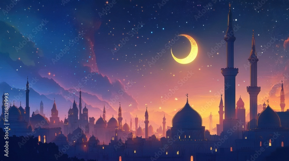 Fototapeta premium Enchanting Cityscape Under the Starry Night Sky