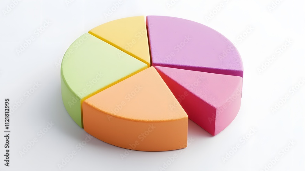 Fototapeta premium A pie chart with transparent segments in soft colors on a white studio backdrop.