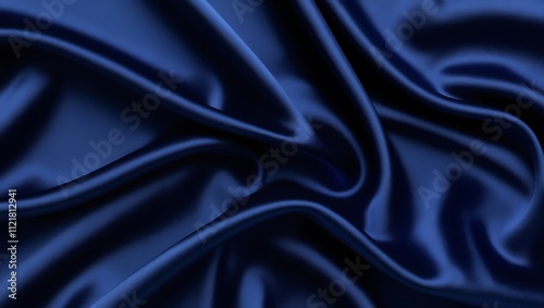 Close-Up of Luxurious Deep Blue Fabric with Smooth Texture, Highlighting Soft Folds, Light and Shadow Play, and an Abstract, Sophisticated, and Silky Appearance.