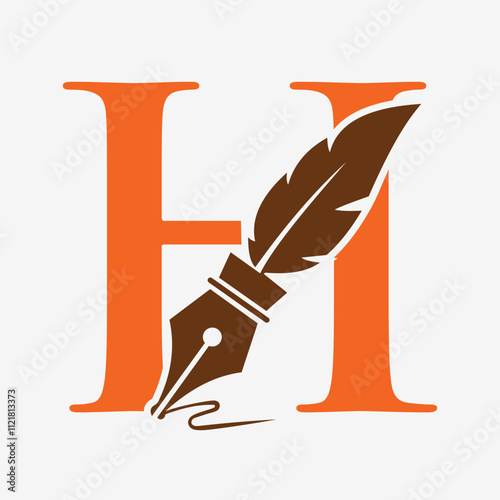 Initial  Feather Logo On Letter H Concept With Ink Symbol For Law Firm And Attorney Sign