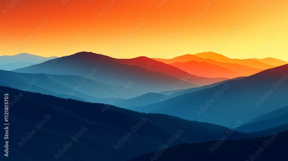 Fototapeta premium A view of a mountain range with a sunset in the background