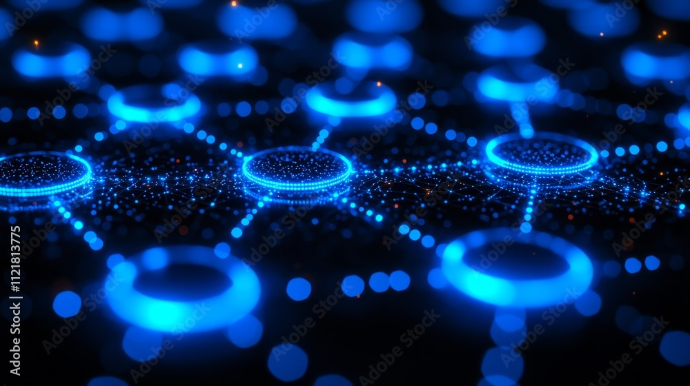 A close up of a network of blue circles on a black background A close up of a network of blue circles on a black background
