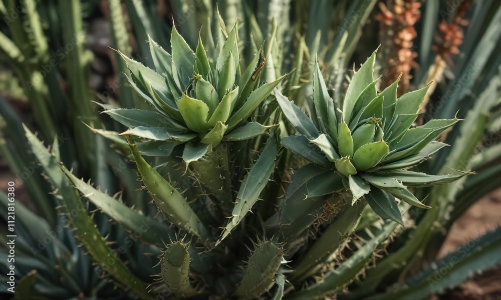 aloe vera leaves and wild dwarf cactus stems intertwined, aloe vera roots, botanicals aloe vera leaves and wild dwarf cactus stems intertwined, aloe vera roots, botanicals