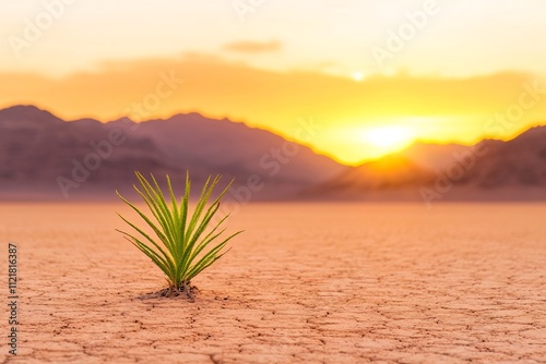 Wild Desert Plants Thriving in Extreme Weather with Golden Sunlight and Dramatic Shadows