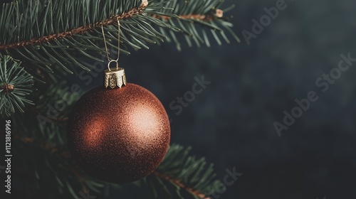 Beautifully textured Christmas ornament hanging on a holiday tree, set against a black backdrop for a refined, festive, and elegant seasonal mood photo