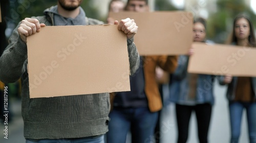 Group holding signs for a charity fundraiser event.  photo