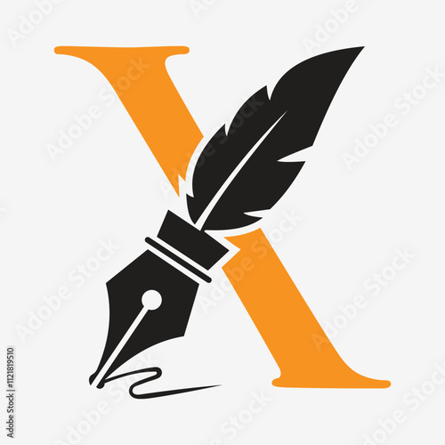 Initial  Feather Logo On Letter X Concept With Ink Symbol For Law Firm And Attorney Sign