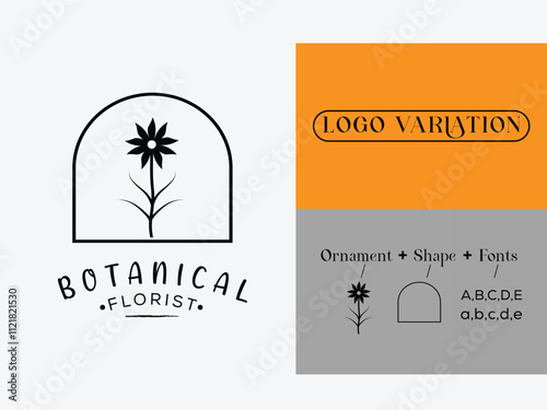 Botanical Floral element Hand Drawn Logo with Wild Flower