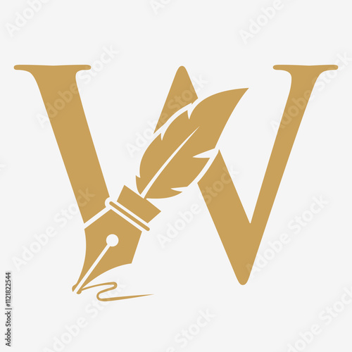 Initial  Feather Logo On Letter W Concept With Ink Symbol For Law Firm And Attorney Sign