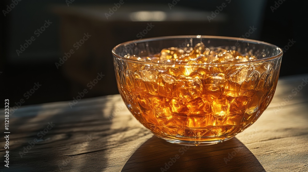 Honey ribbons cascading into a glass bowl with dark background