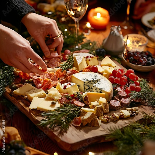 Friends Sharing a Cheese Platter at Midnight New Year Feast, Midnight Feasts and Buffets, New Year's day, New Year's Eve 
