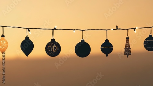 Garland Silhouette with Cultural Ornaments for Christmas, Cultural Ornament CollectionChristmas day, New Year's Eve, Happy New Year 
 photo