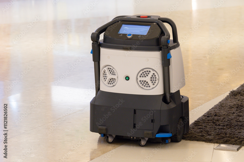 A robot is standing on a floor A robot is standing on a floor