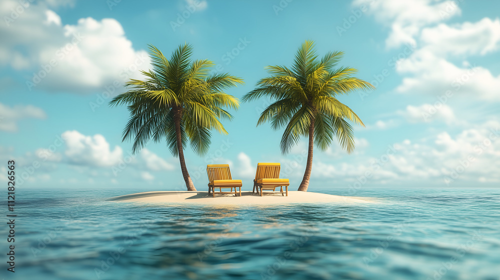 Obraz premium 3D beach with palm trees
