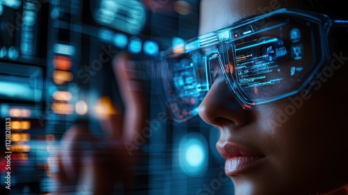 Wallpaper Mural Using Glasses to touch objects for experiences in a metaverse virtual world. Futuristic theme Torontodigital.ca