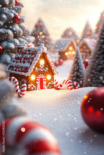 Festive Gingerbread Village in the Snow