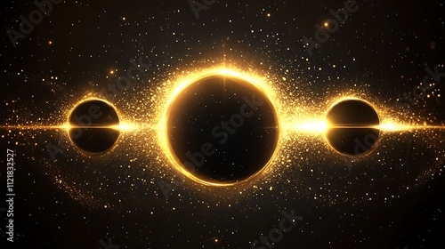 Cosmic Gold Rings, Dark Nebula, Abstract Planets. photo