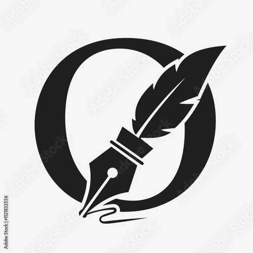 Initial  Feather Logo On Letter O Concept With Ink Symbol For Law Firm And Attorney Sign