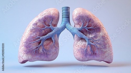 3D digital model of human lungs and respiratory system with detailed trachea bronchi bronchioles and alveoli photo