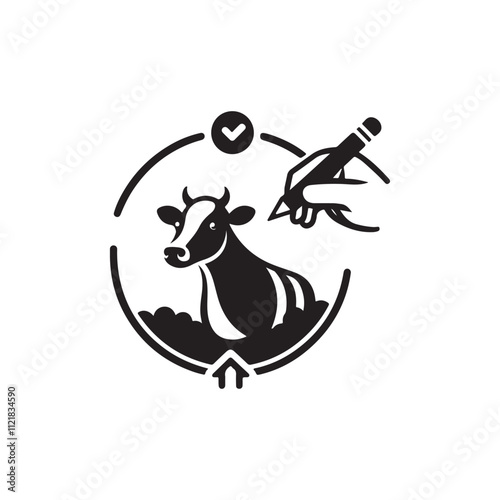 Creative Cow and Face silhouette vector Style with white background