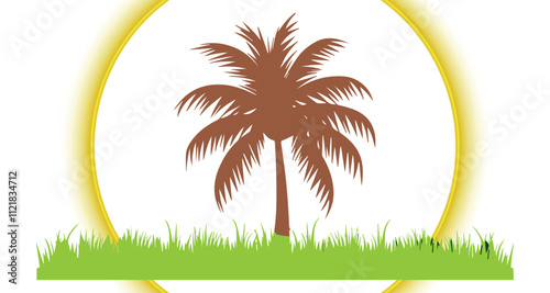 Coconut tree with grass silhouette vector