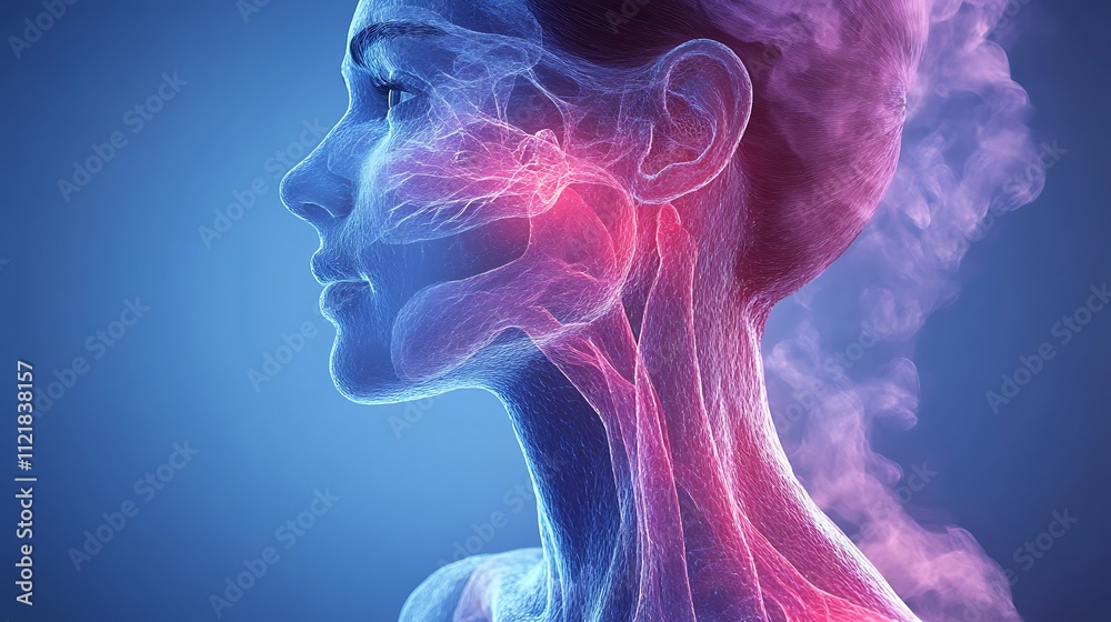 Transparent 3D digital model of human respiratory system anatomy